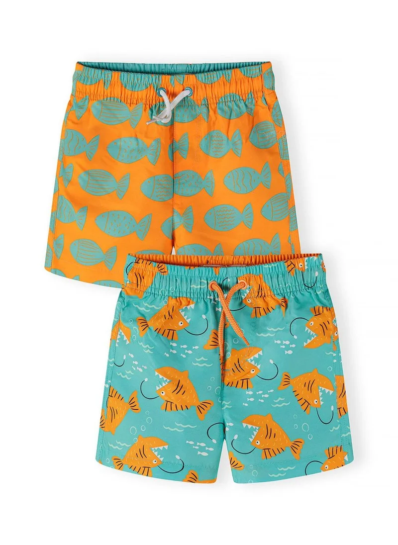 MINOTI Boys 2-pack swim shorts with fish prints orange turquoise